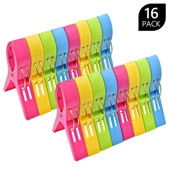 Tripumer 16 Pack Beach Chair Towel Clips Hanging Clip Clamps Plastic Clothes Pegs Heavy Duty Clothes Pins Multicolor
