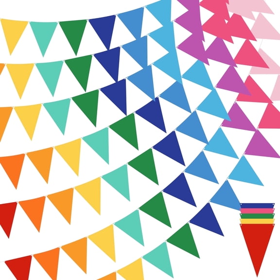 Tripumer  170ft Triangle Flag Banner -  240pcs Multi-Colour Flags for Birthday, Mardi Gras, Outdoor Event & Classroom Decor