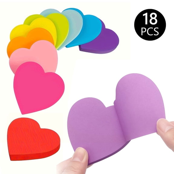 Tripumer 18 Pcs Heart Shape Sticky Notes 3 x 3 inch Colorful Sticky Pad Self-Sticky Note Pads for Home Office Notebook