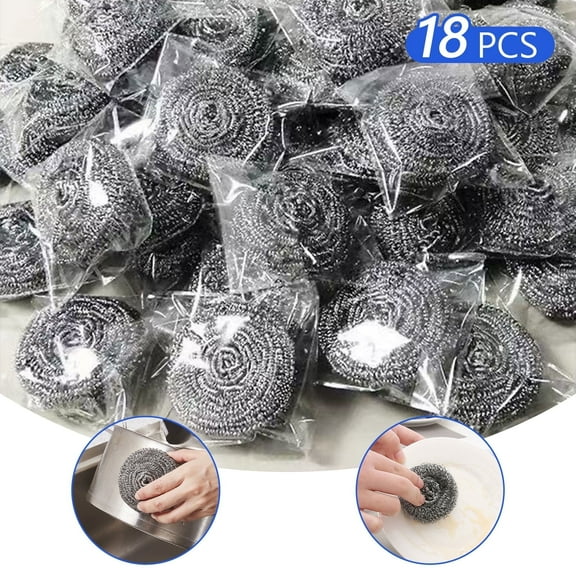 Tripumer 18 Pcs Stainless Steel Scourers 2.5 inch Steel Wool Scrubbers Stainless Steel Sponges Stainless Steel Scrubber Metal Scouring Pads Steel Wool Pads for Cleaning Dishes Pots Pans Grills