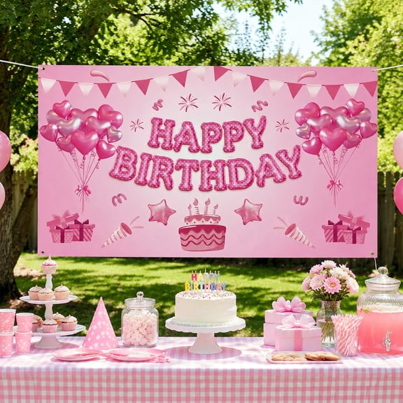 Tripumer 1st Birthday Party Backdrop, 5.91 X 3.61 Ft Photo Banner for Cake Table Decor, Photo Booth Prop - Rose