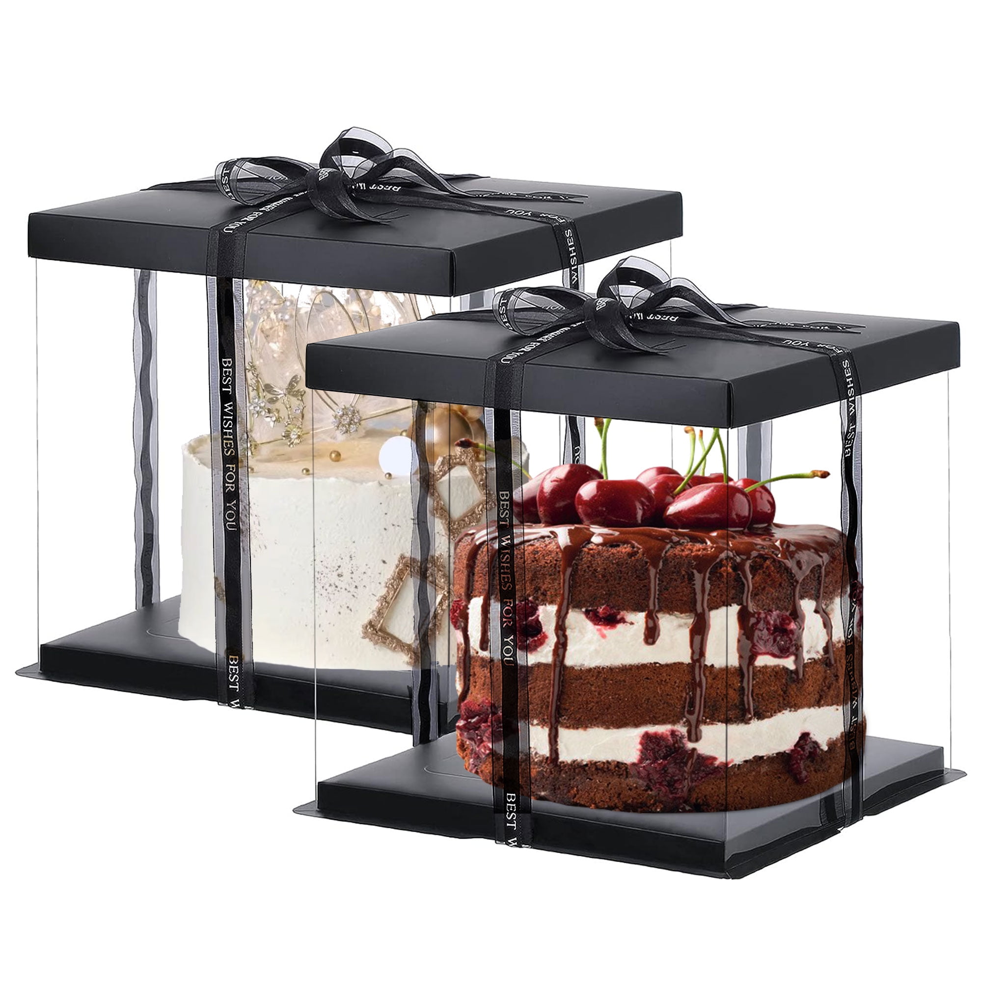 Tripumer 2 Clear Cake Boxes 8inch Cake Boxes with Ribbons and Pre