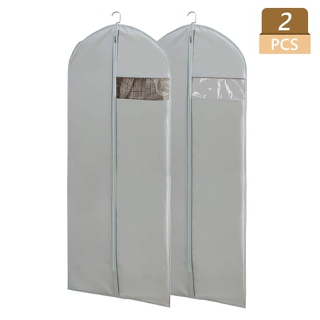 Tripumer 2 PCS Garment Bags 24 x 60 inch Hanging Clothes Cover Full Zipper Suit Bags PEVA Garment Covers for Closet Storage and Travel Dust Proof Garment Bags for T-Shirt Suits Coats Gray