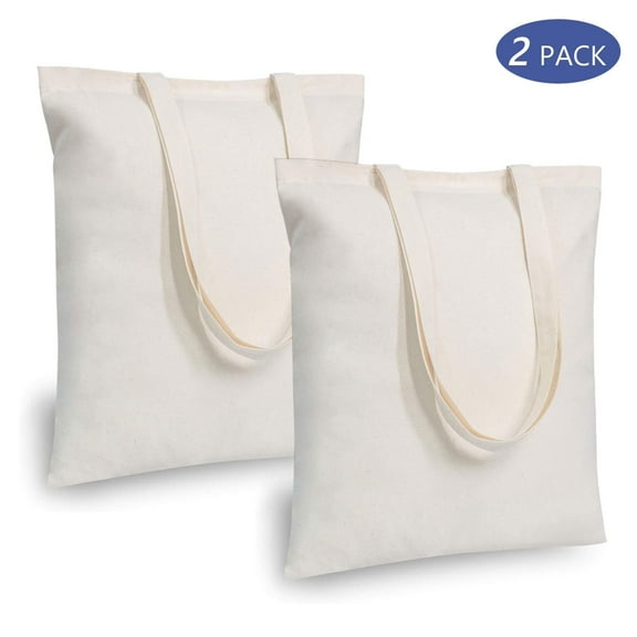 Tripumer 2 Pack Blank Bulk Cloth Bags Reusable Cotton Tote Bags 13.7 x 15.7 inch for Grocery Shopping DIY  White