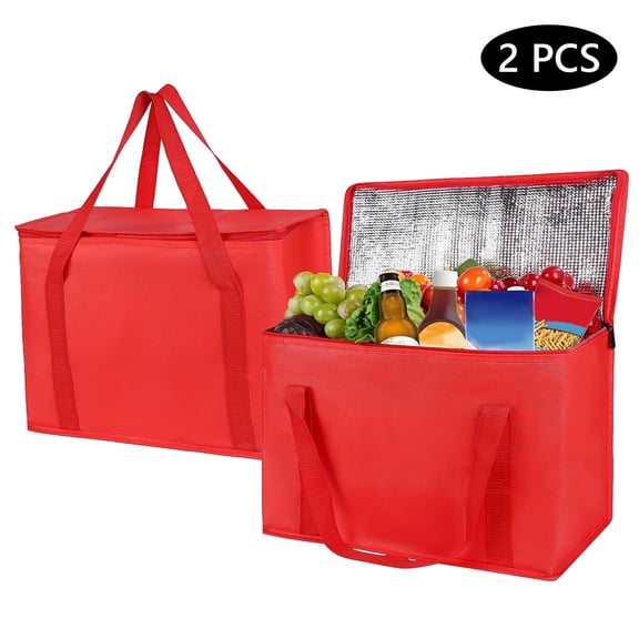 Tripumer 2 Pack Insulated Grocery Bags Food Delivery Bag Shopping Bags for Men Women Groceries Food Transport Red