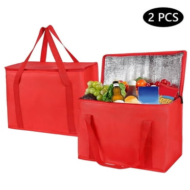 Tripumer 2 Pack Insulated Grocery Bags Food Delivery Bag Shopping Bags for Men Women Groceries Food Transport Red