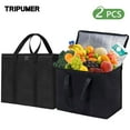 thumbnail image 1 of Tripumer 2 Pack Insulated Reusable Grocery Bag Food Delivery Bag 16 x 10 x 13 inch Collapsible Cooler Bag Washable Heavy Duty Large Size Stands Upright Keep Cold Black, 1 of 10