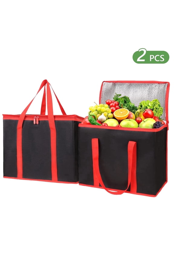 2 Pack Insulated Reusable Grocery Shopping Bags Insulated Grocery Bag for Food Delivery Zipper