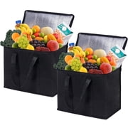 Tripumer 2 Pack Large Insulated Grocery Shopping Bags Reusable Bag Thermal Zipper Collapsible Tote Cooler Food Transport Hot and Cold for Instacart Camping Black