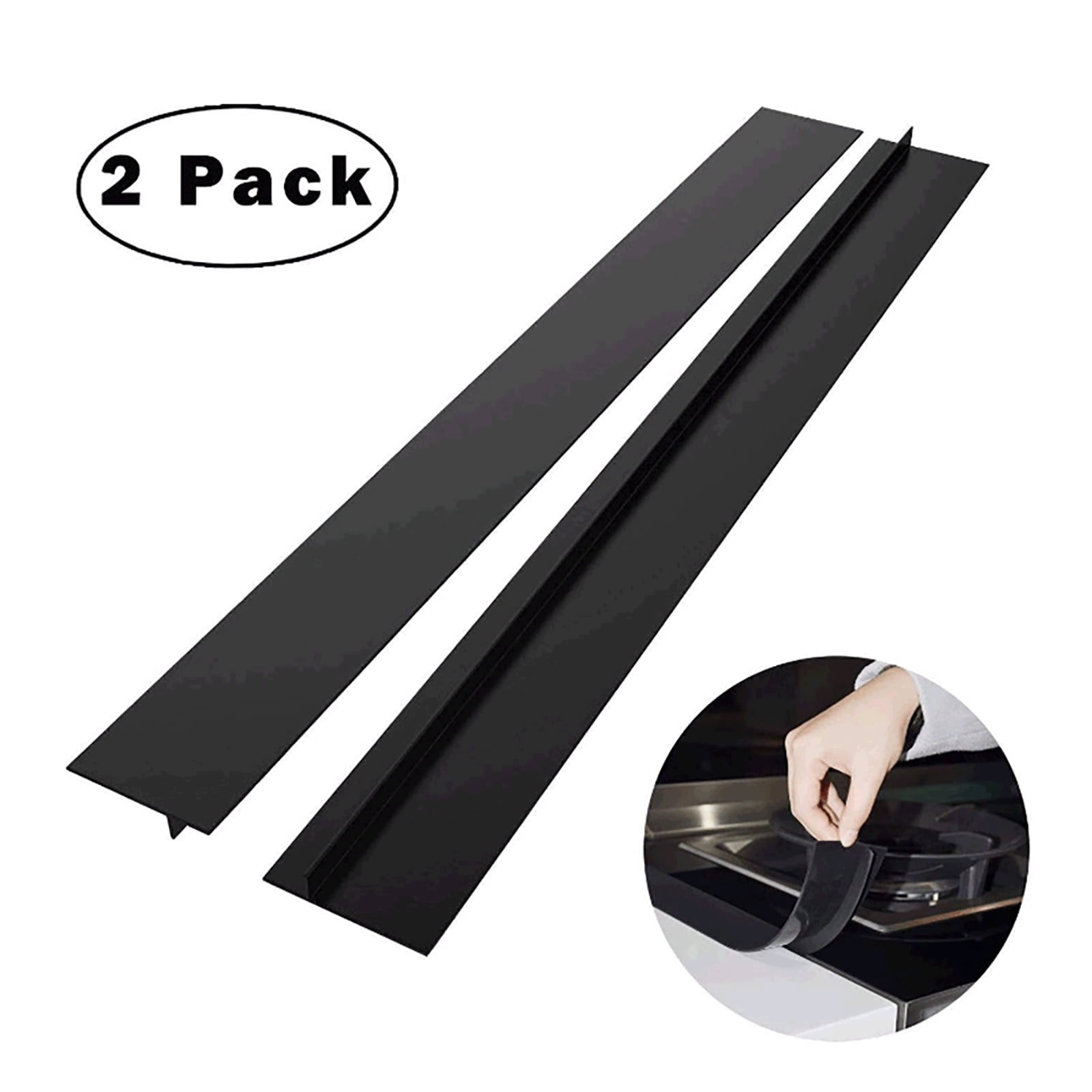 Hengbo 2 Pack Silicone Stove Seam Covers 25inch Cooktop Seal Covers Kitchen Heat Resistant Stove Seam Filler Seal Countertop Oven Stove Washer Washer Dryer Leak Between Black
