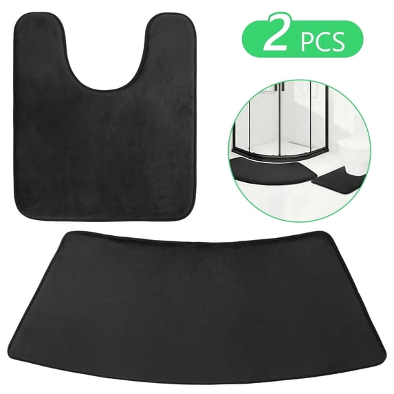 Tripumer 2 Pcs Curved Bath Rug Bath Mat Bathroom Rugs Toilet Mats for Corner Bath Tub Quadrant Shower Stall Black