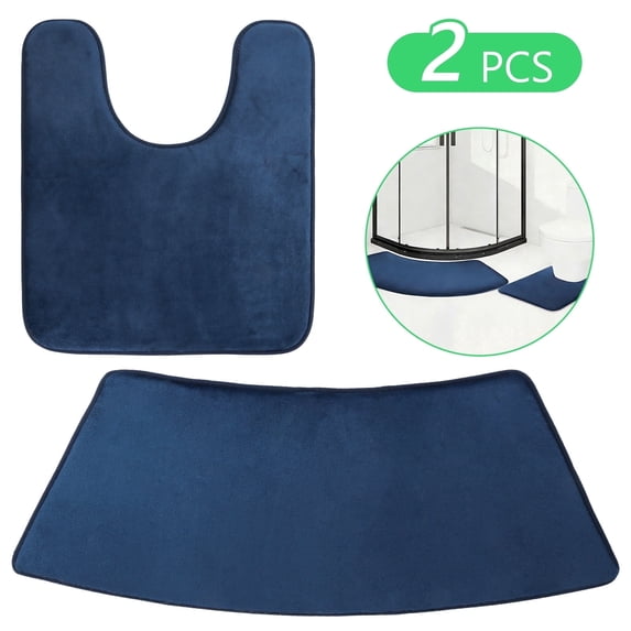 Tripumer 2 Pcs Curved Bath Rug Bath Mat Bathroom Rugs Toilet Mats for Corner Bath Tub Quadrant Shower Stall Navy Blue