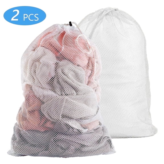 Tripumer 2 Pcs Large Mesh Laundry Bags Dirty Clothes Bag Drawstring Washing Bags for Travel College Dorm Apartment Family White