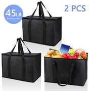 Tripumer 2 Pcs Insulated Grocery Bags Food Delivery Bag 20 x 10 x 13 inch Shopping Grocery Bag Transport Keep Food Warm Or Cool Black