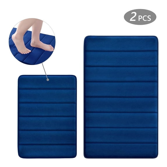 Tripumer 2 Pcs Memory Foam Bathroom Mat Thick Striped Memory Foam Bathroom Rugs Non Slip Washable Toilet Bathroom Mats Bathroom Rugs Super Water Absorption Machine Wash for Bathroom Floor Rug Navy