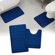Tripumer 2 Pcs Memory Foam Bathroom Rug Set with U-Shaped Contour Toilet Mat for Extra Absorbent Bathroom Floor Navy Blue