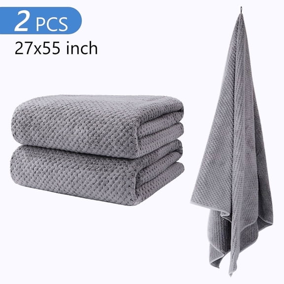 Hengbo 2 Pcs Microfiber Bath Towel Extra Large 27 x 55 inch Bath Sheets Set for Home Body Sport Yoga Spa Fitness Gray