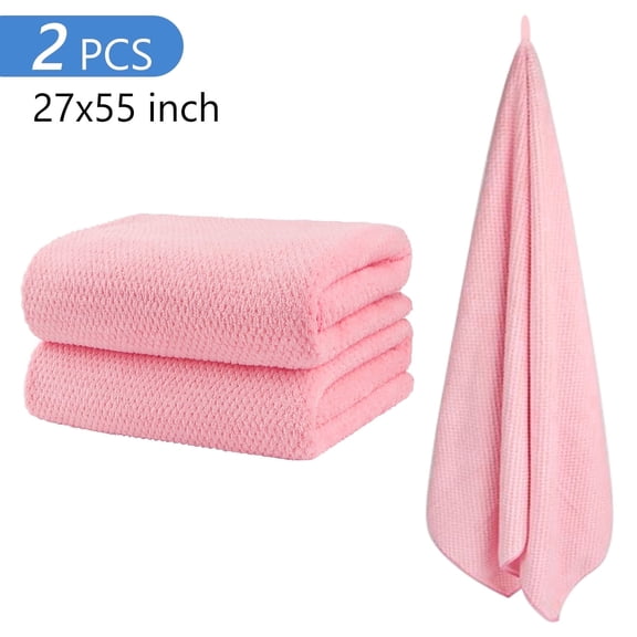 Tripumer 2 Pcs Microfiber Bath Towel Extra Large 27 x 55 inch Bath Sheets Set for Home Body Sport Yoga Spa Fitness Pink