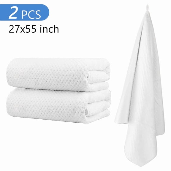 Tripumer 2 Pcs Microfiber Bath Towel Extra Large 27 x 55 inch Bath Sheets Set for Home Body Sport Yoga Spa Fitness White