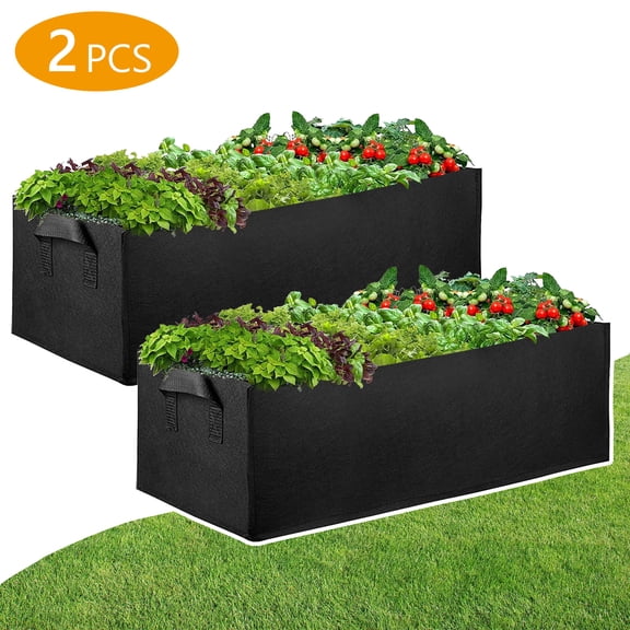 Tripumer 2 Pcs Rectangle Breathable Planting Container 5 Gallon Fabric Raised Garden Bed Grow Bags Fabric Plant Container with Handles for Outdoor Flowers Vegetables Black