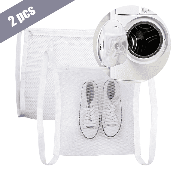 Tripumer 2 Pcs Sneaker Dryer Bag Dryer Door Shoe Net with Elastic Straps 15.7 x 15.7 inch Sneaker Laundry Bag Wash & Dry Net Bag Mesh Shoe Washing Bag for Most Dryers Door White