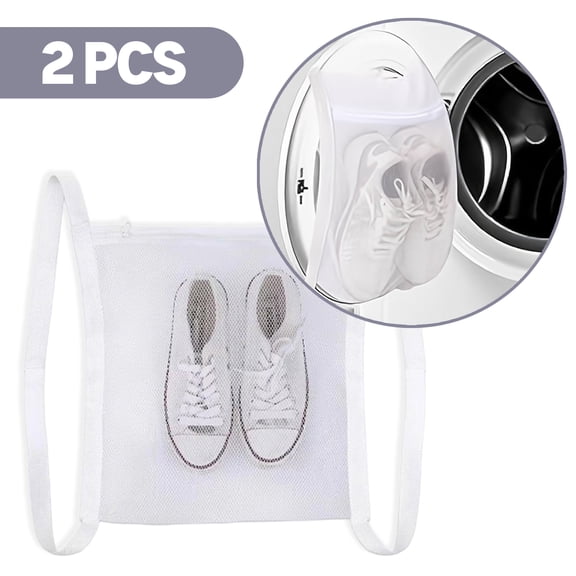 Tripumer 2 Pcs Sneaker Dryer Bag Dryer Door Shoe Net with Elastic Straps 15.7 x 15.7 inch Sneaker Laundry Bag Wash & Dry Net Bag Mesh Shoe Washing Bag for Most Dryers Door White