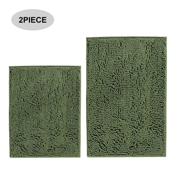 Tripumer 2 Piece Chenille Bathroom Rug Set Soft Plush Shower Mats Soft Plush Absorbent Shag for Shower Floor Dark Olive Green