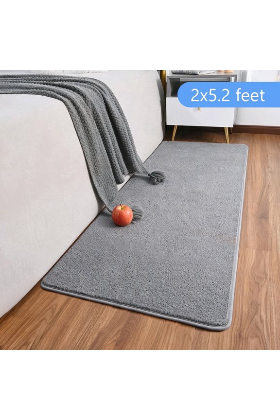 2 x 5.2 feet Modern Soft Hallway Runner Rug Fluffy Bedroom Bedside Rugs Area Rugs Non Slip Memory Foam Mat for Bedroom Entrance Kitchen Living Room Decor Gray