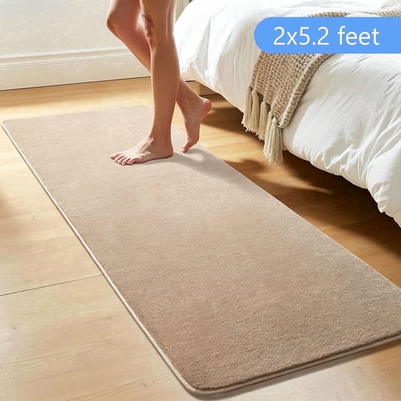 Tripumer 2 x 5.2 feet Modern Soft Hallway Runner Rug Fluffy Bedroom Bedside Rugs Area Rugs Non Slip Memory Foam Mat for Bedroom Entrance Kitchen Living Room Decor Camel