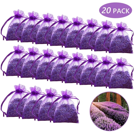 Tripumer 20 Pack Lavender Scented Sachet Home Fragrance Sachets Dried Lavender Flowers Potpourri Bags for Wardrobes Drawers Closets Purple