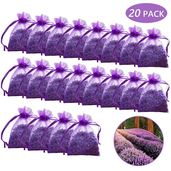 Tripumer 20 Pack Lavender Scented Sachet Home Fragrance Sachets Dried Lavender Flowers Potpourri Bags for Wardrobes Drawers Closets Purple