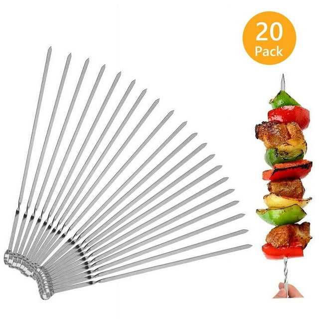 Tripumer 20 Pack Stainless Steel Kebabs 15inch Long Flat Bbq Skewers