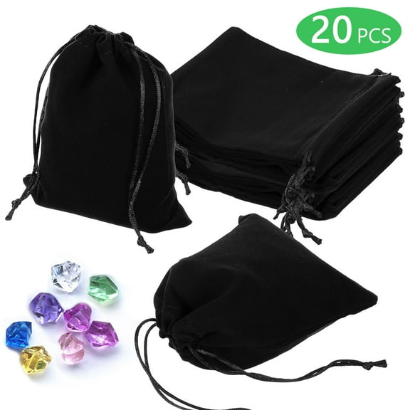 Tripumer 20 Pcs Jewelry Pouches 3 x 4 inch Velvet Drawstring Bags for Christmas Wedding Gift Bags Velvet Cloth Black