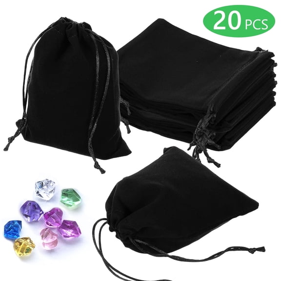 Tripumer 20 Pcs Jewelry Pouches 3 x 4 inch Velvet Drawstring Bags for Christmas Wedding Gift Bags Velvet Cloth Black