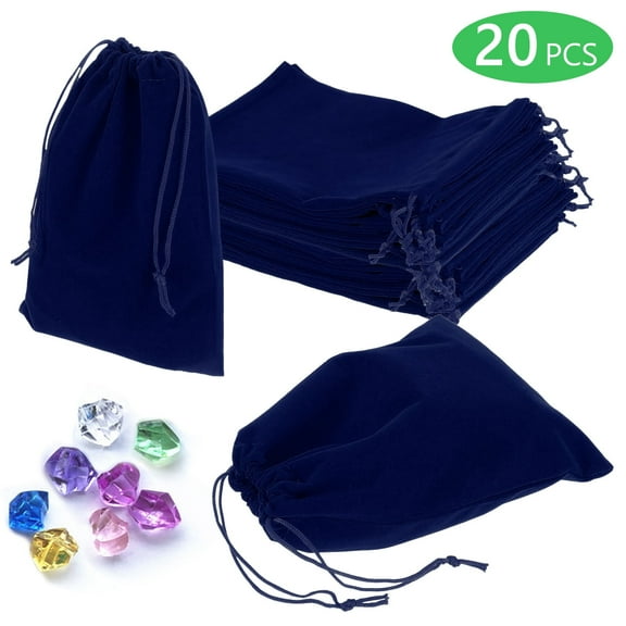 Tripumer 20 Pcs Jewelry Pouches 3 x 4 inch Velvet Drawstring Bags for Christmas Wedding Gift Bags Velvet Cloth Blue