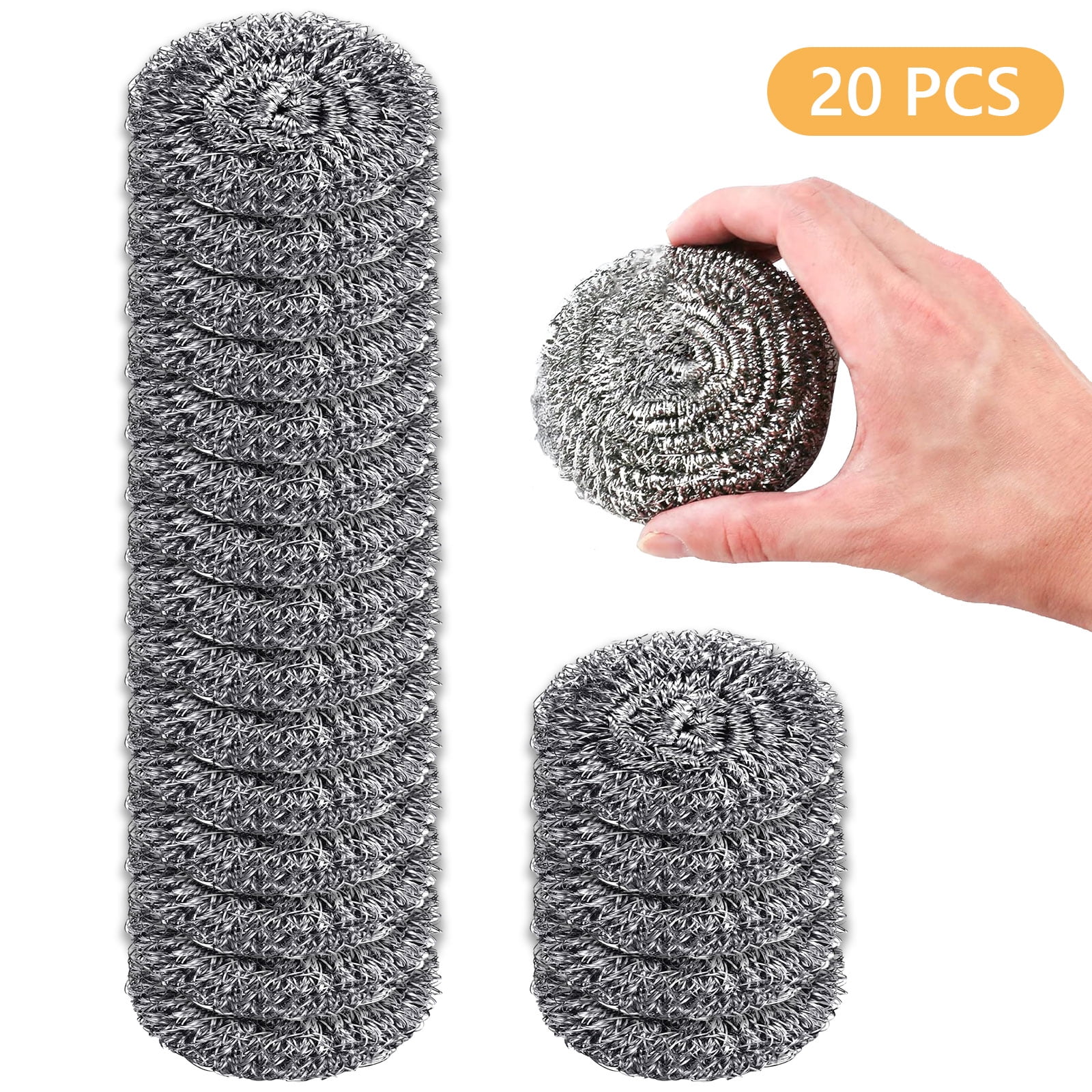 Tripumer 20 Pcs Stainless Steel Scouring Pads Brush Ball Scouring