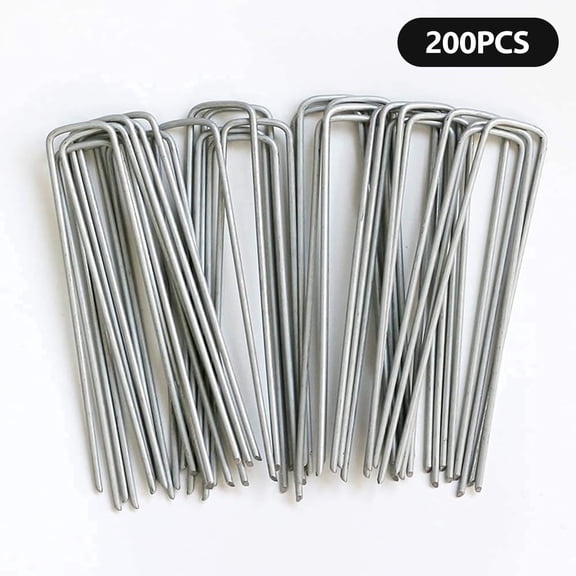 Hengbo 200 pack 6 Inch U-Shaped Galvanized Landscape Nails 11 Gauge Heavy Duty Fixing Stakes Nails for Anchoring Barrier Fabrics Hoses Fences