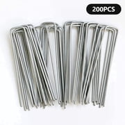 Tripumer 200 pack 6 Inch U-Shaped Galvanized Landscape Nails 11 Gauge Heavy Duty Fixing Stakes Nails for Anchoring Barrier Fabrics Hoses Fences