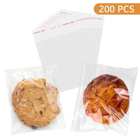 Tripumer 200 Pcs Cellophane Cookie Bags 4 x 6 inch Self Sealing Packaging Bags for Gift Giving Clear