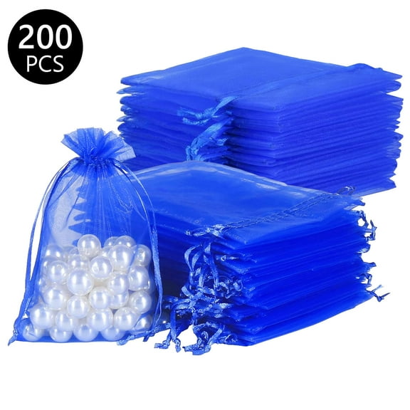 Tripumer 200 Pcs Sheer Organza Bags Jewelry Pouches Bag 4 x 6 inch Drawstring Pouch for Festival Gift Candy Fruit Protection Blue