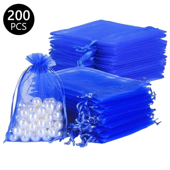 Hengbo 200 Pcs Sheer Organza Bags Jewelry Pouches Bag 4 x 6 inch Drawstring Pouch for Festival Gift Candy Fruit Protection Blue