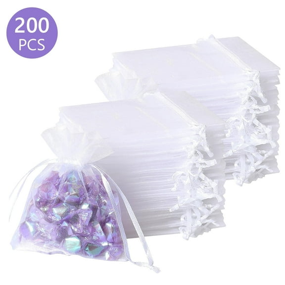 Tripumer 200 Pcs Sheer Organza Bags Jewelry Pouches Bag 4 x 6 inch Drawstring Pouch for Festival Gift Candy Fruit Protection White