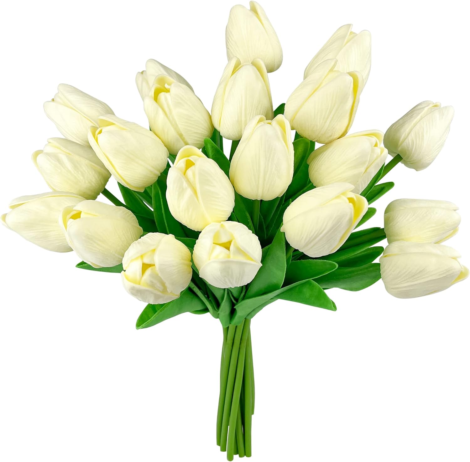 Tripumer 20Pack Artificial Tulip Silk Flowers 13.5inch Fake Tulip Bouquet PU Real Touch Fake Flowers for Wedding Party Office Home Kitchen Decoration (Cream White)