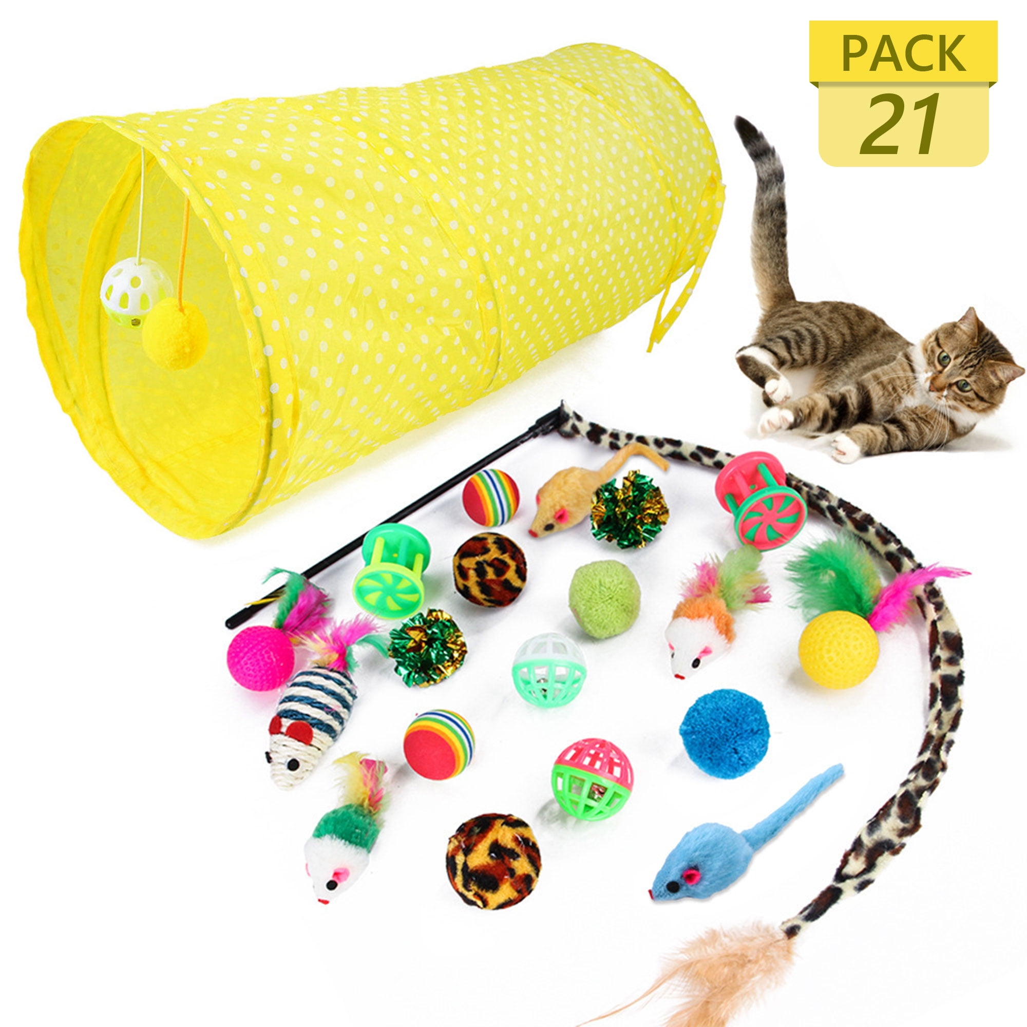 Kitten Set Tripumer 21Pcs Cat Toys Kit, Interactive Kitten Toys Set, Yellow Tunnel ...