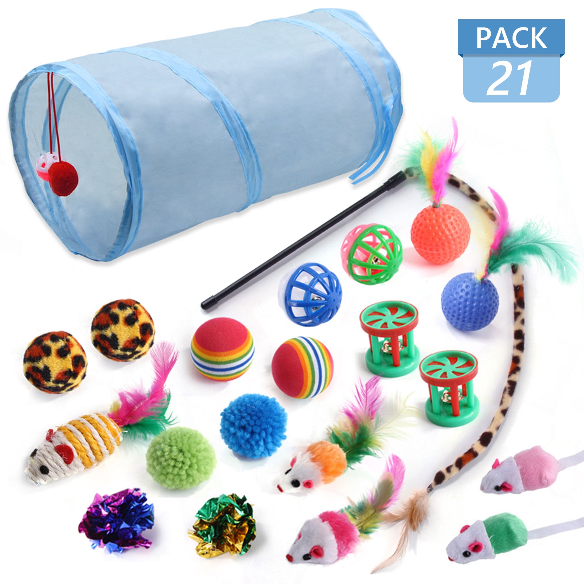 Kitten Set Tripumer 21Pcs Cat Toys Set, Grayish Blue Cat Tunnel, Teaser Stick ...