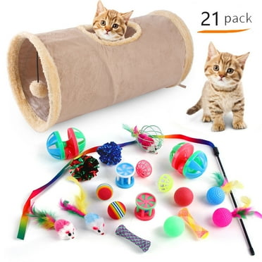 Tripumer 21pcs Cat Toys Kitten Toys Combination Tunnel Interactive Cat Toys Plush Cat Tunnel Tease Cat Stick Colorful Mouse Spring Bars Bell Ball for Cats