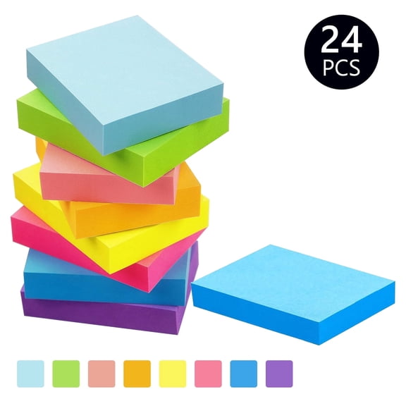 Hengbo 24 Pcs Mini Sticky Notes 1.5 x 2 inch Self-Stick Pads Colorful Reliable Easy to Post for Home Office Notebook