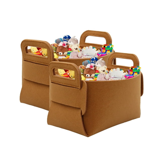 Tripumer 2Pcs Foldable Felt Toy Storage Basket with Handle Toy Storage Box Portable Closet