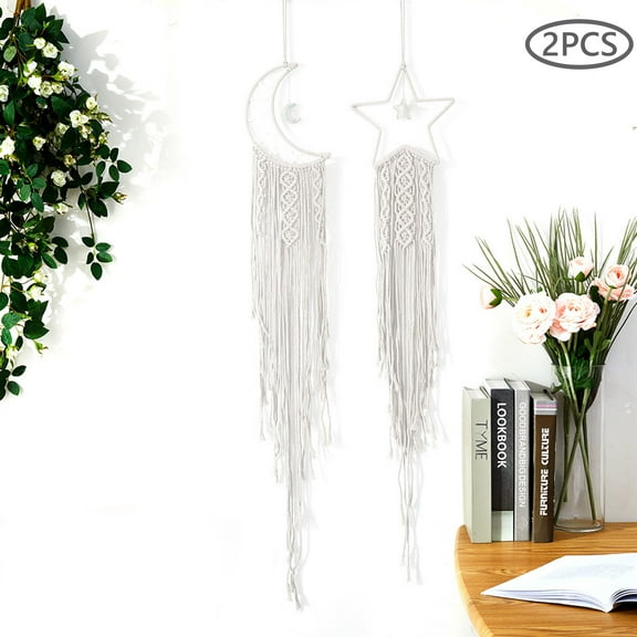 Tripumer 2Pcs Moon Dream Catcher and Star Dream Catcher Boho Cotton Dream Catcher Violet Handwoven Tapestry for Teens Gift Ideas Home Apartment Dorm Bedroom Decor