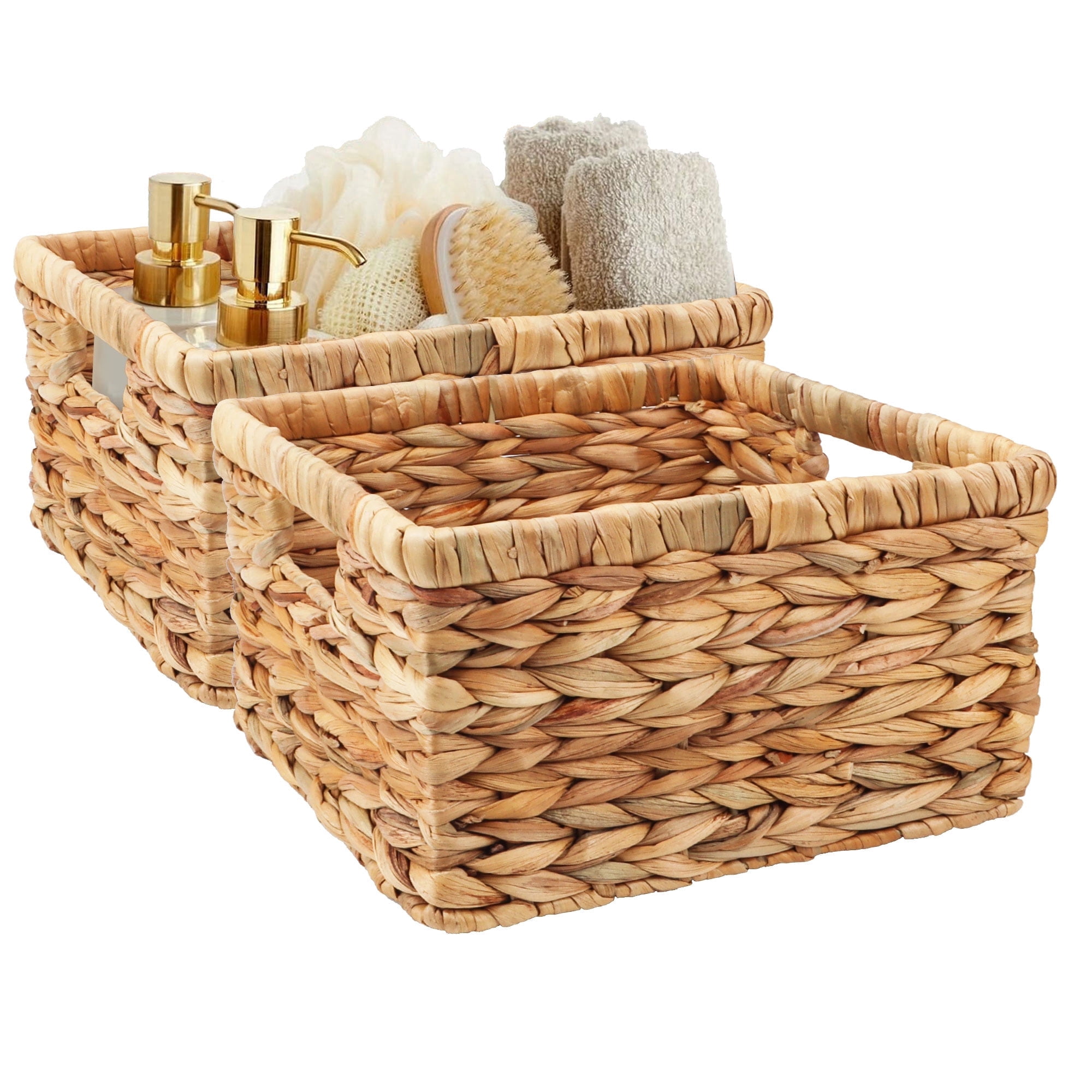 Hengbo 2pcs Handmade Water Gourd Storage Baskets with Handles - Large Rectangular Woven Baskets for Toilet Tank Tops, Home Miscellaneous Storage